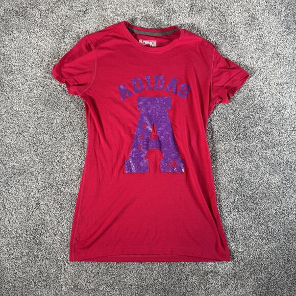 Adidas Shirt Womens Small Pink Ultimate Tee Graphic A Athletic Crewneck Workout - Picture 1 of 6